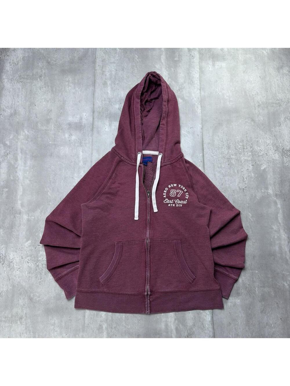 Y2K Burgundy Aeropostale Grunge Skater Zip Up Hoodie